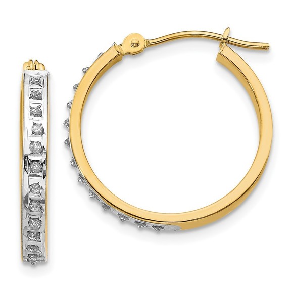 14k Yellow Gold Diamond Fascination Round Hinged Hoop Earring 21 L